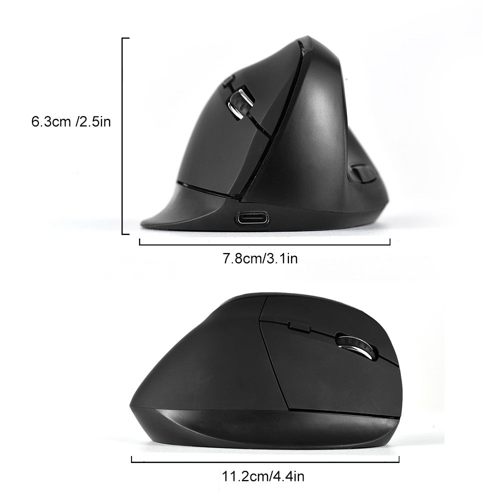 Ergonomic Wireless Vertical Mouse, Rechargeable 2.4GHz, 2400 DPI 6-Button for Gaming & Office, USB-C Charging