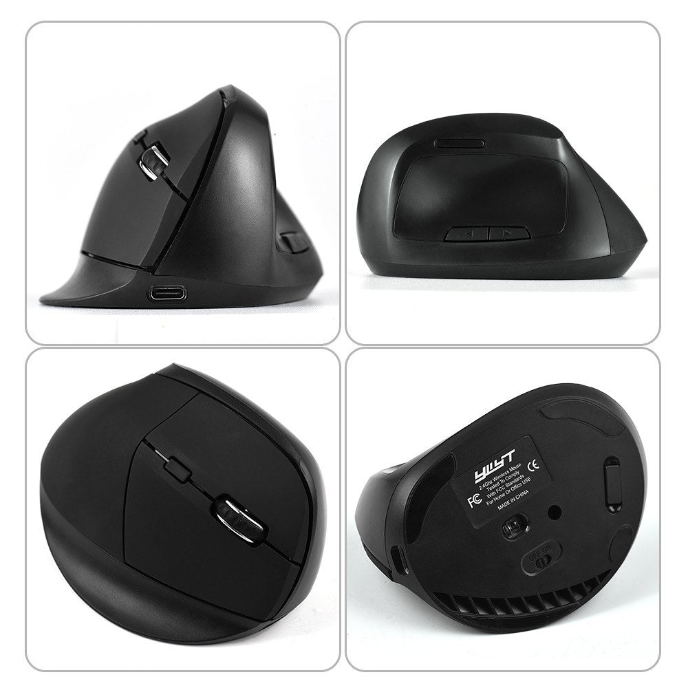 Ergonomic Wireless Vertical Mouse, Rechargeable 2.4GHz, 2400 DPI 6-Button for Gaming & Office, USB-C Charging