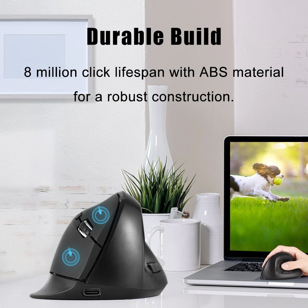 Ergonomic Wireless Vertical Mouse, Rechargeable 2.4GHz, 2400 DPI 6-Button for Gaming & Office, USB-C Charging