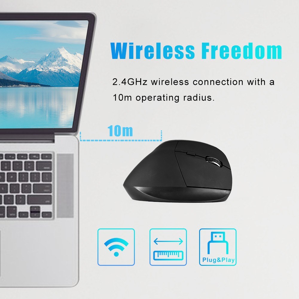 Ergonomic Wireless Vertical Mouse, Rechargeable 2.4GHz, 2400 DPI 6-Button for Gaming & Office, USB-C Charging