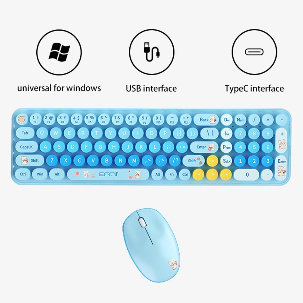 Mofii BabyBear Ergonomic Wireless Keyboard & Mouse Set - Silent 2.4G USB for Windows XP/7/8/10
