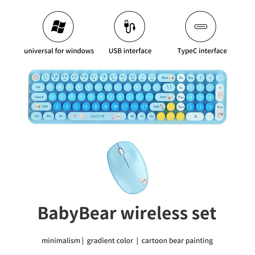 Mofii BabyBear Ergonomic Wireless Keyboard & Mouse Set - Silent 2.4G USB for Windows XP/7/8/10