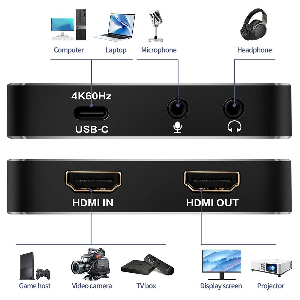 4K HDMI Video Capture Card - USB 3.2, 4K60Hz, Low Latency, Plug & Play, Colorful Streaming & Recording
