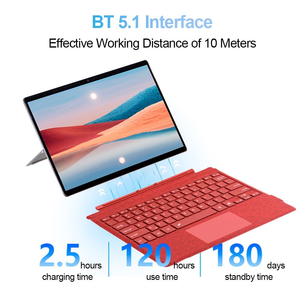 Colorful Backlit Microsoft Surface Pro Keyboard - Slim Magnetic Design with 10m Range (Compatible BT 5.1 for Surface Pro 3/4/5/7 & 8/9/10/11)