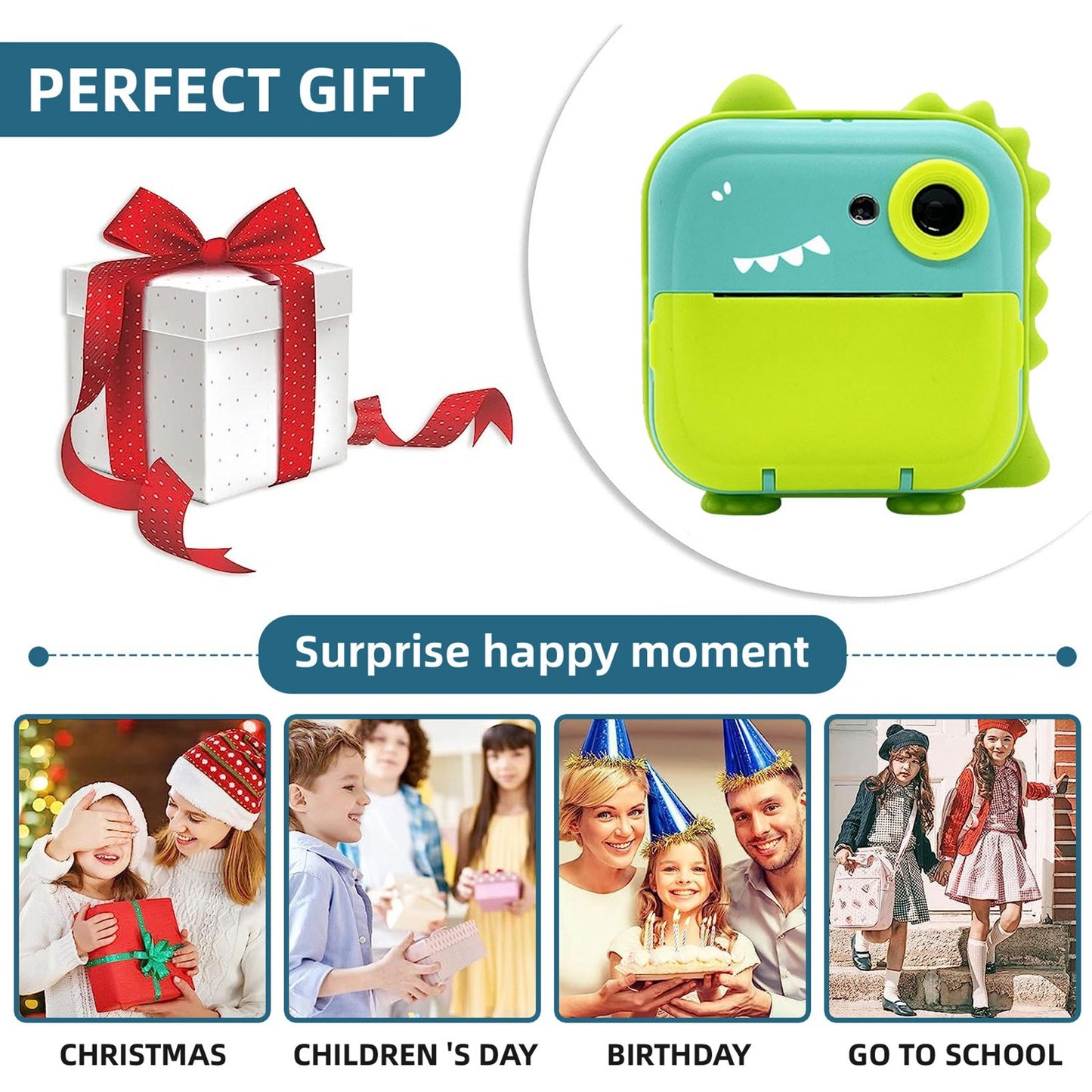 Instant Print Digital Camera for Kids - 2400W High-Resolution, 2.4 Display, Cartoon Inkless Thermal Printer, Dual Lens for Boys & Girls
