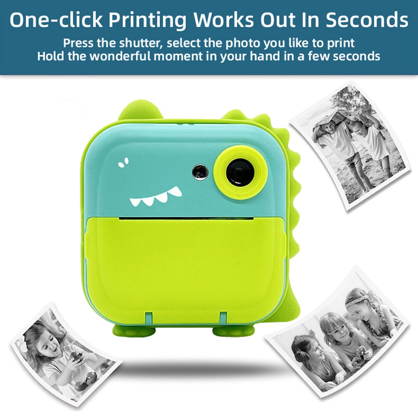 Instant Print Digital Camera for Kids - 2400W High-Resolution, 2.4 Display, Cartoon Inkless Thermal Printer, Dual Lens for Boys & Girls