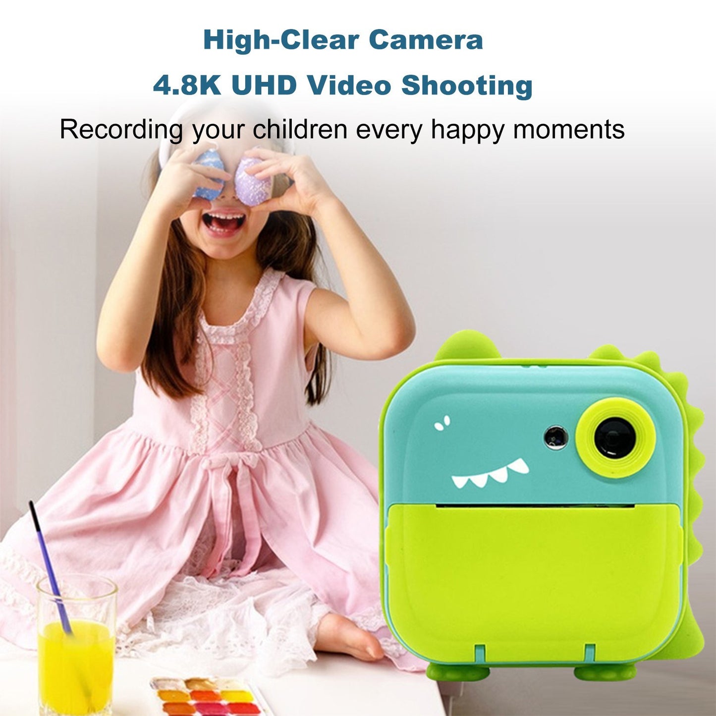 Instant Print Digital Camera for Kids - 2400W High-Resolution, 2.4 Display, Cartoon Inkless Thermal Printer, Dual Lens for Boys & Girls