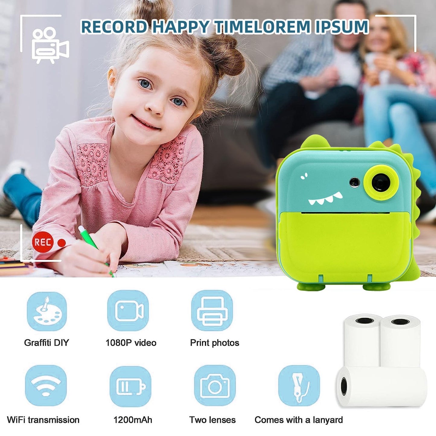 Instant Print Digital Camera for Kids - 2400W High-Resolution, 2.4 Display, Cartoon Inkless Thermal Printer, Dual Lens for Boys & Girls