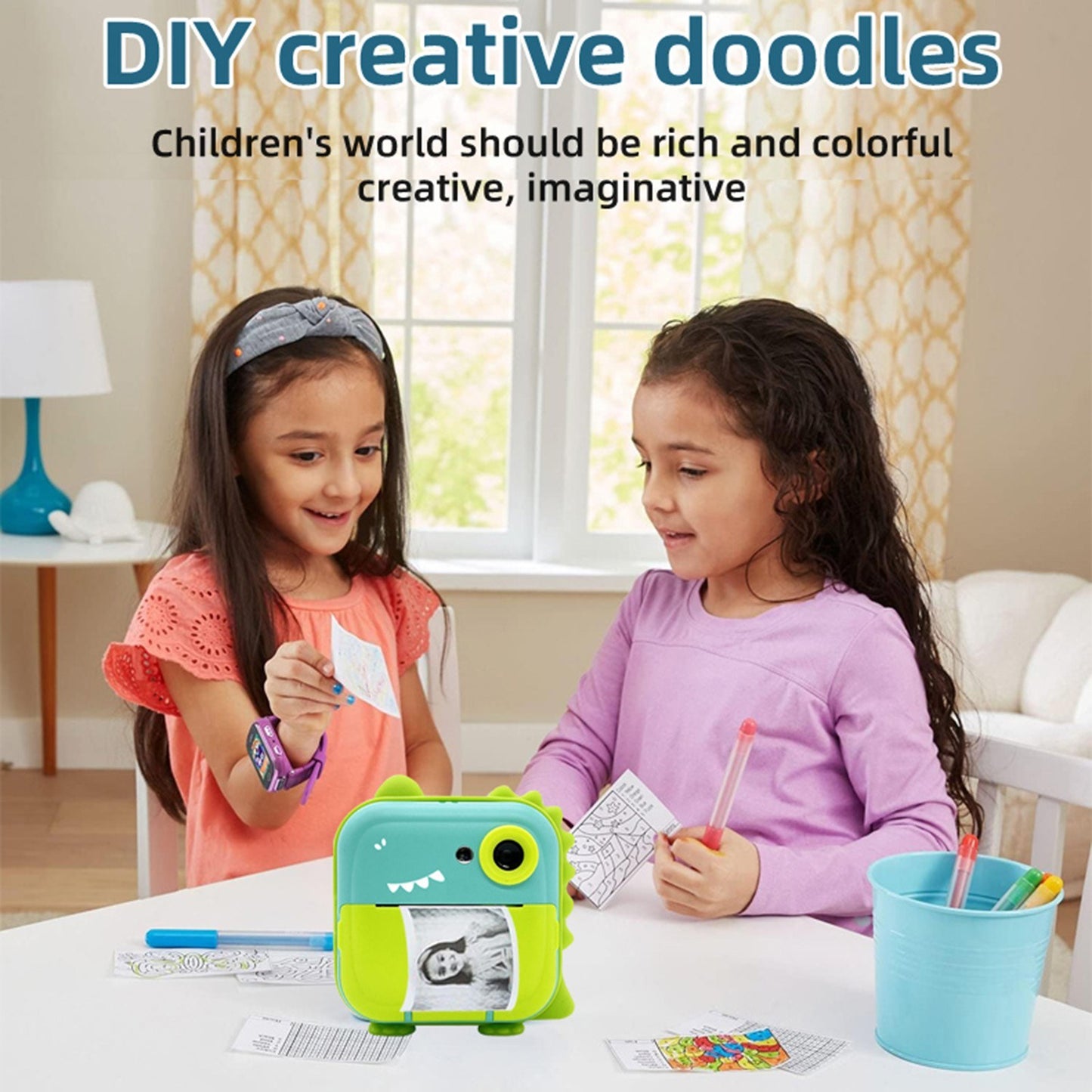 Instant Print Digital Camera for Kids - 2400W High-Resolution, 2.4 Display, Cartoon Inkless Thermal Printer, Dual Lens for Boys & Girls