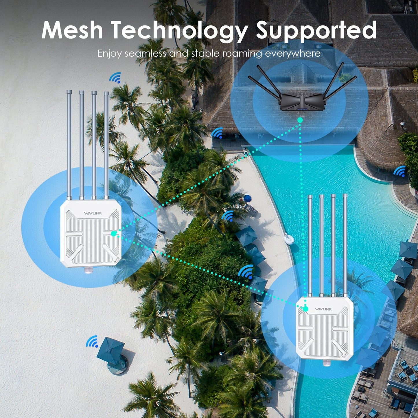 AX3000M Dual-Band Outdoor WiFi 6 Mesh Router, Waterproof & Portable, 573Mbps (2.4GHz) + 2402Mbps (5GHz)