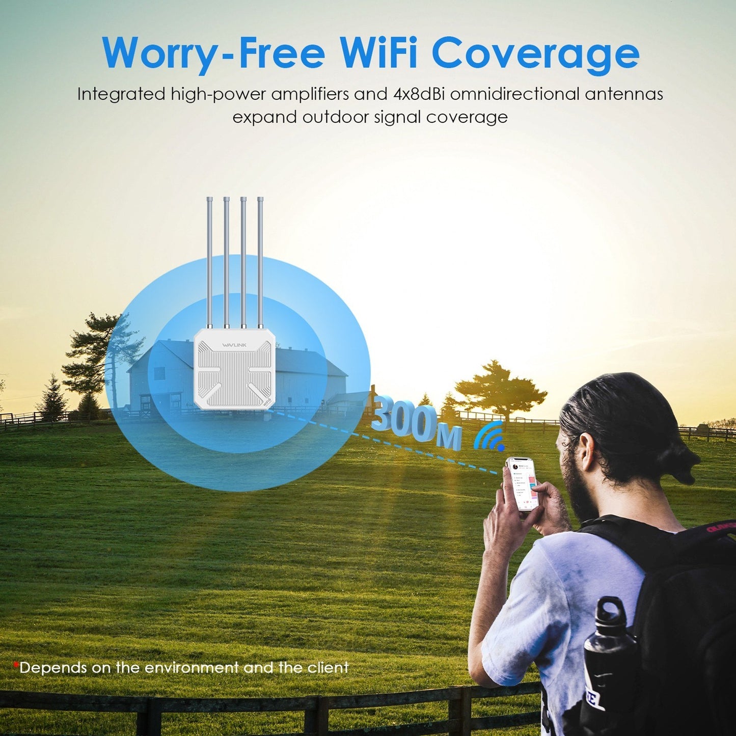 AX3000M Dual-Band Outdoor WiFi 6 Mesh Router, Waterproof & Portable, 573Mbps (2.4GHz) + 2402Mbps (5GHz)