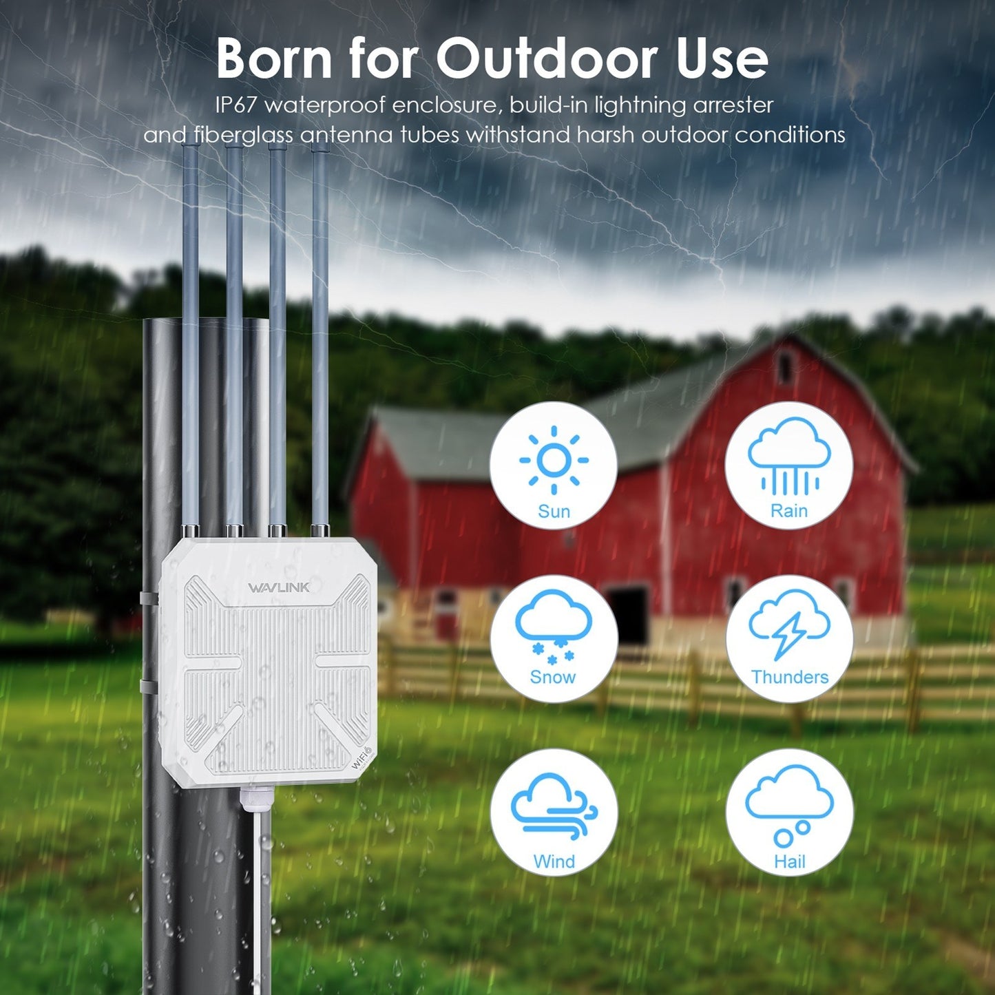 AX3000M Dual-Band Outdoor WiFi 6 Mesh Router, Waterproof & Portable, 573Mbps (2.4GHz) + 2402Mbps (5GHz)