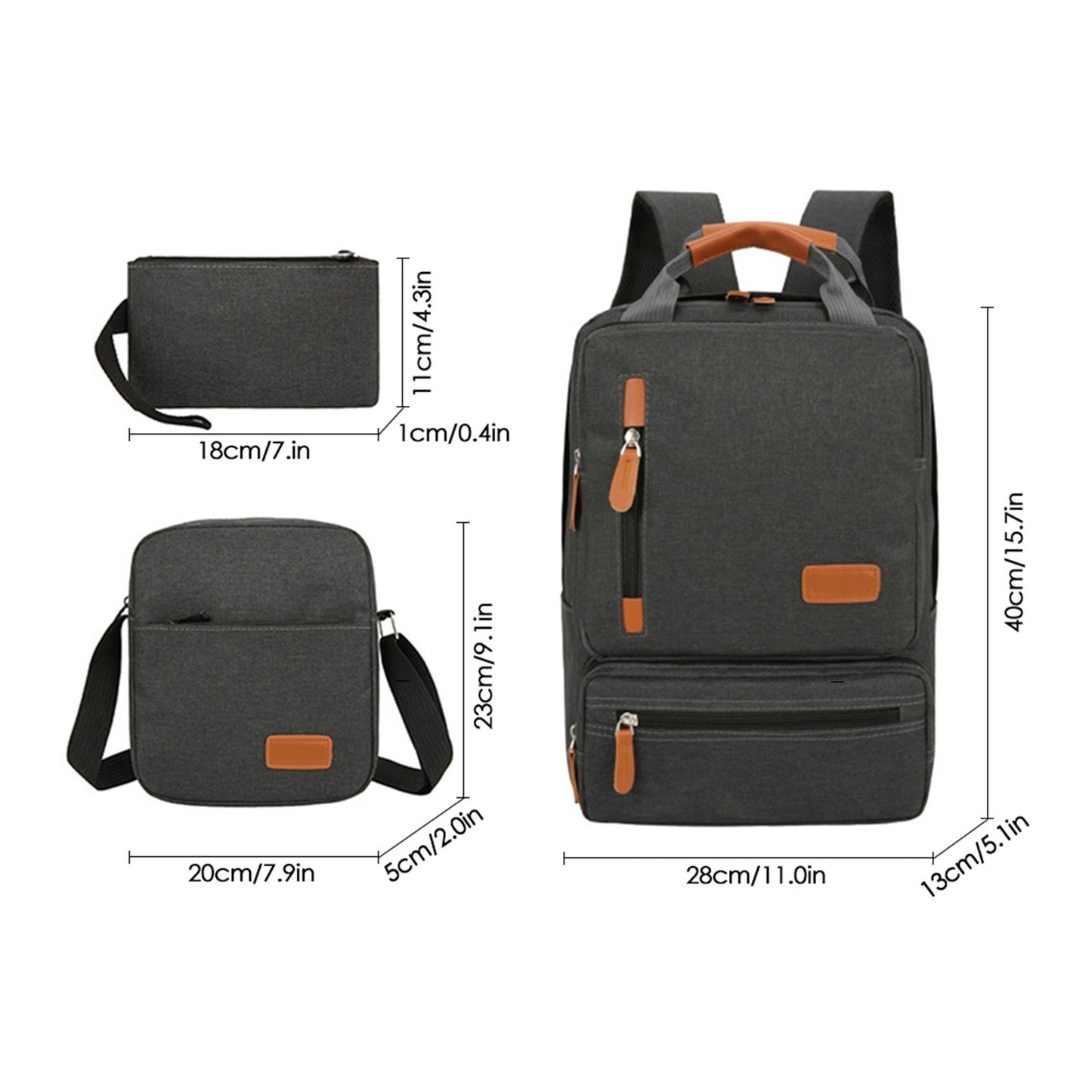 3-Piece Laptop Backpack Set: Unisex Travel, School, Business & College Bag with Shoulder Bag & Small Pocket