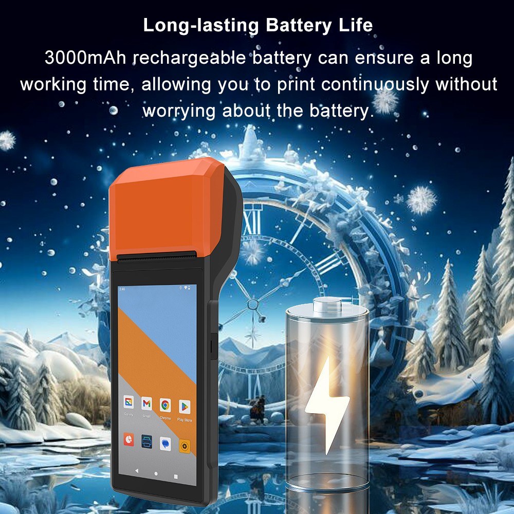 Android 13 Smart PDA Terminal with 5.5 Touchscreen, Wireless Connection, POS Printer & Barcode Scanner, Orange