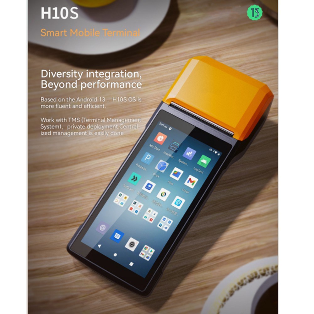 Android 13 Smart PDA Terminal with 5.5 Touchscreen, Wireless Connection, POS Printer & Barcode Scanner, Orange