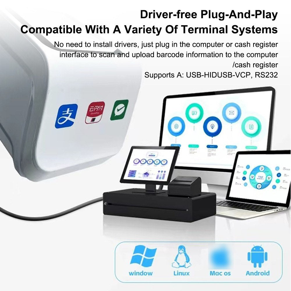 USB Wired QR Barcode Scanner with Auto-Sensor for Retail, Restaurant, Supermarket