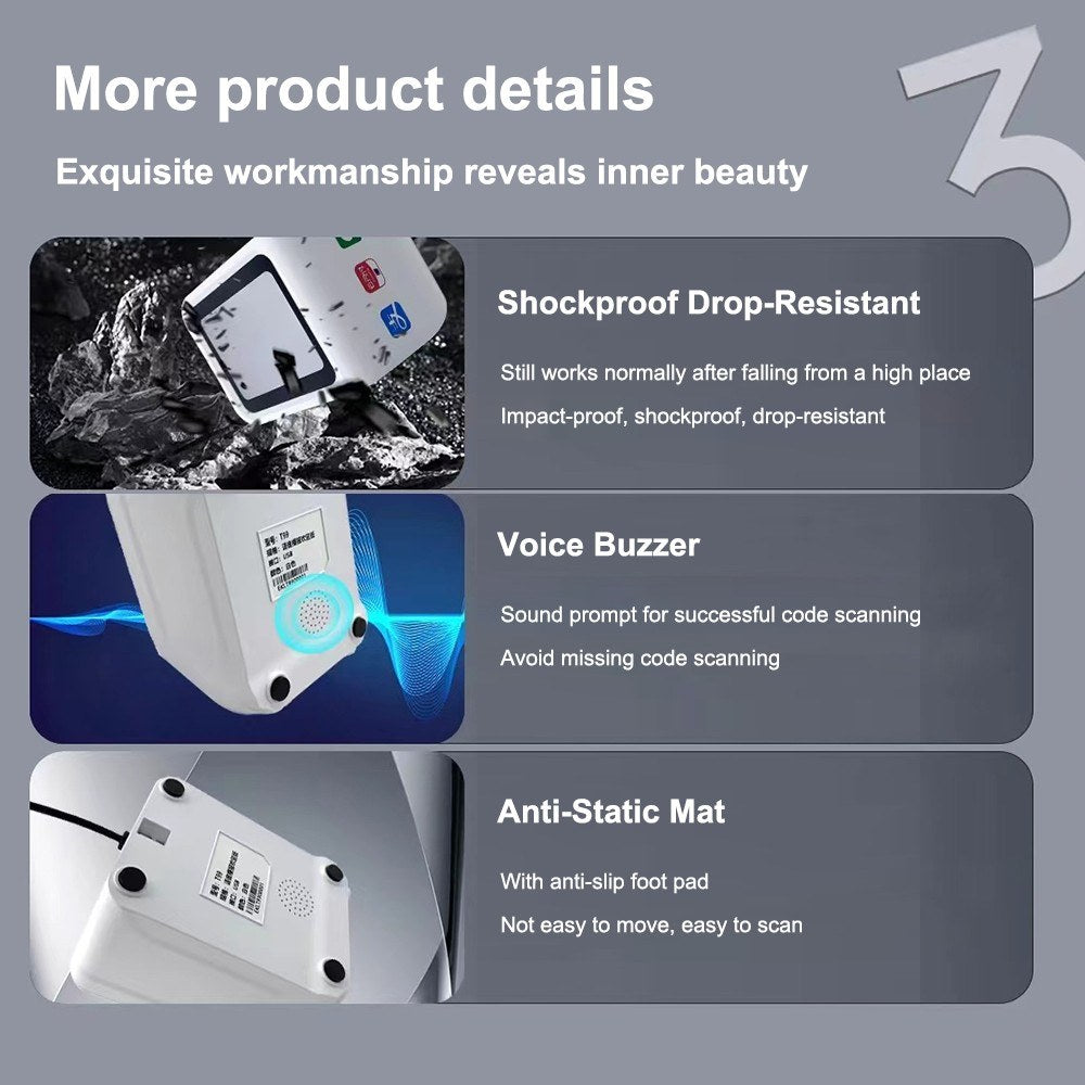 USB Wired QR Barcode Scanner with Auto-Sensor for Retail, Restaurant, Supermarket