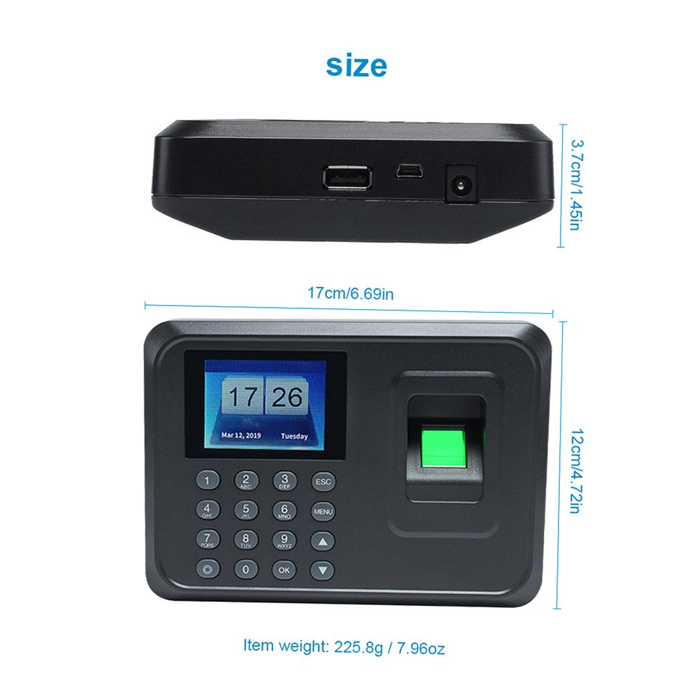 2.4-inch TFT LCD Biometric Fingerprint Attendance Machine with Password Clock - DC 5V