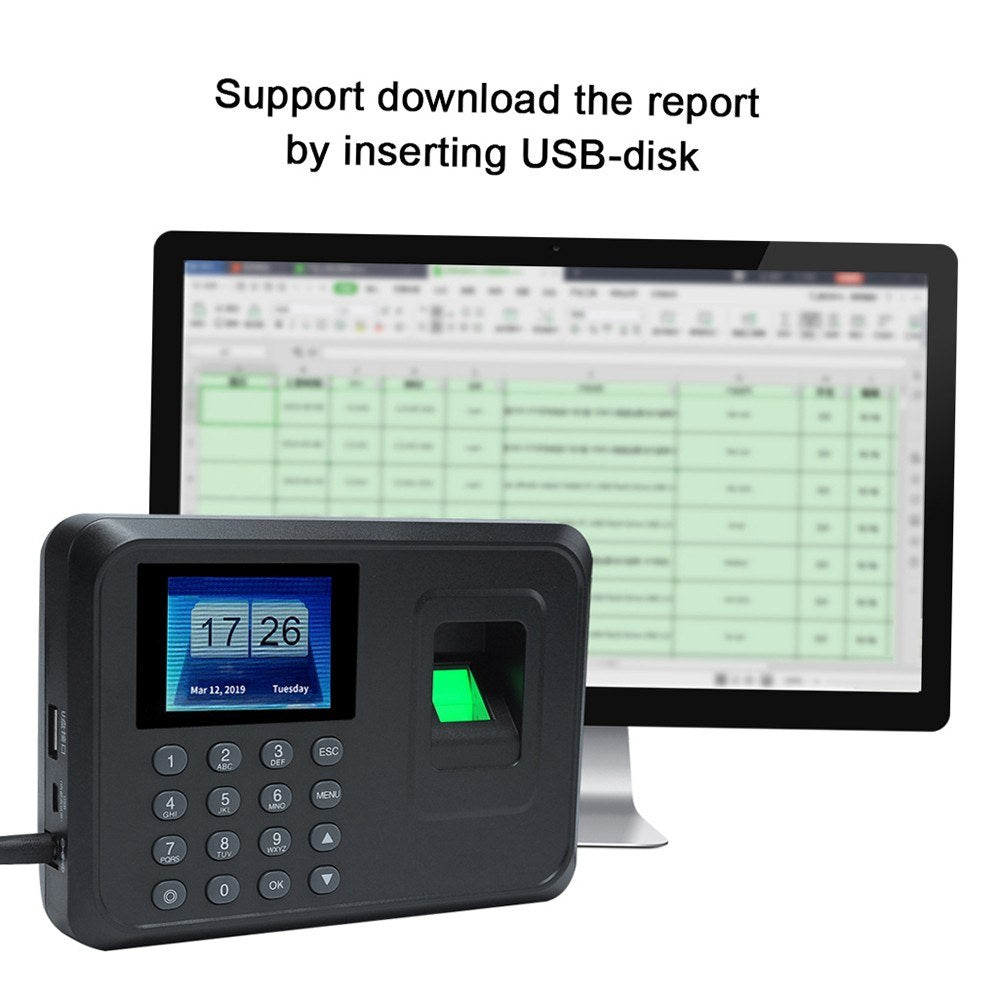 2.4-inch TFT LCD Biometric Fingerprint Attendance Machine with Password Clock - DC 5V