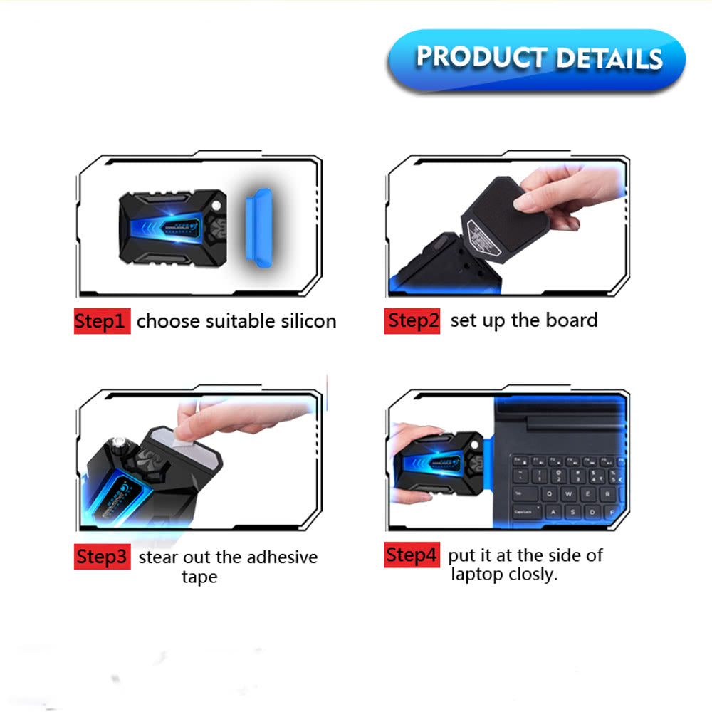 Portable USB Laptop Cooler with Silent Vacuum Fan and Four Sleeves for Gaming
