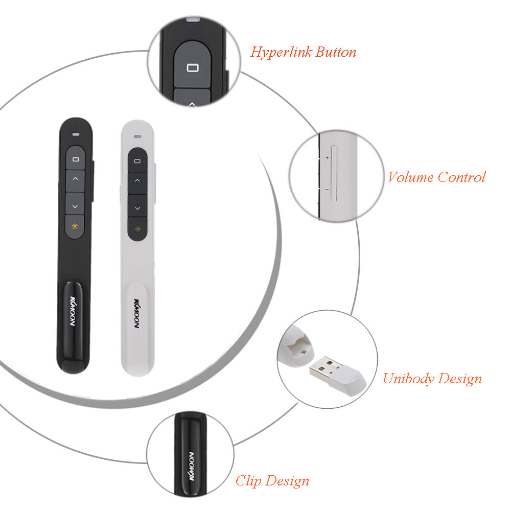 KKmoon Wireless PowerPoint Clicker Remote, 2.4GHz Laser Pen Pointer, PPT Presenter with USB Receiver, 10m Range, Hyperlink & Volume Control