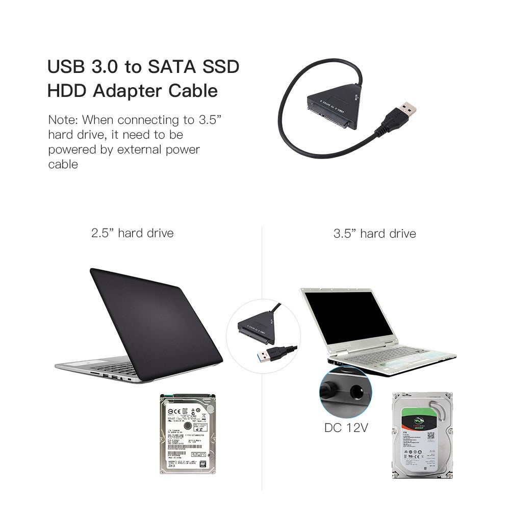 USB 3.0 to SATA III HDD/SSD Adapter Cable for External 2.5/3.5 Drives, Compatible with Mac & Windows 8