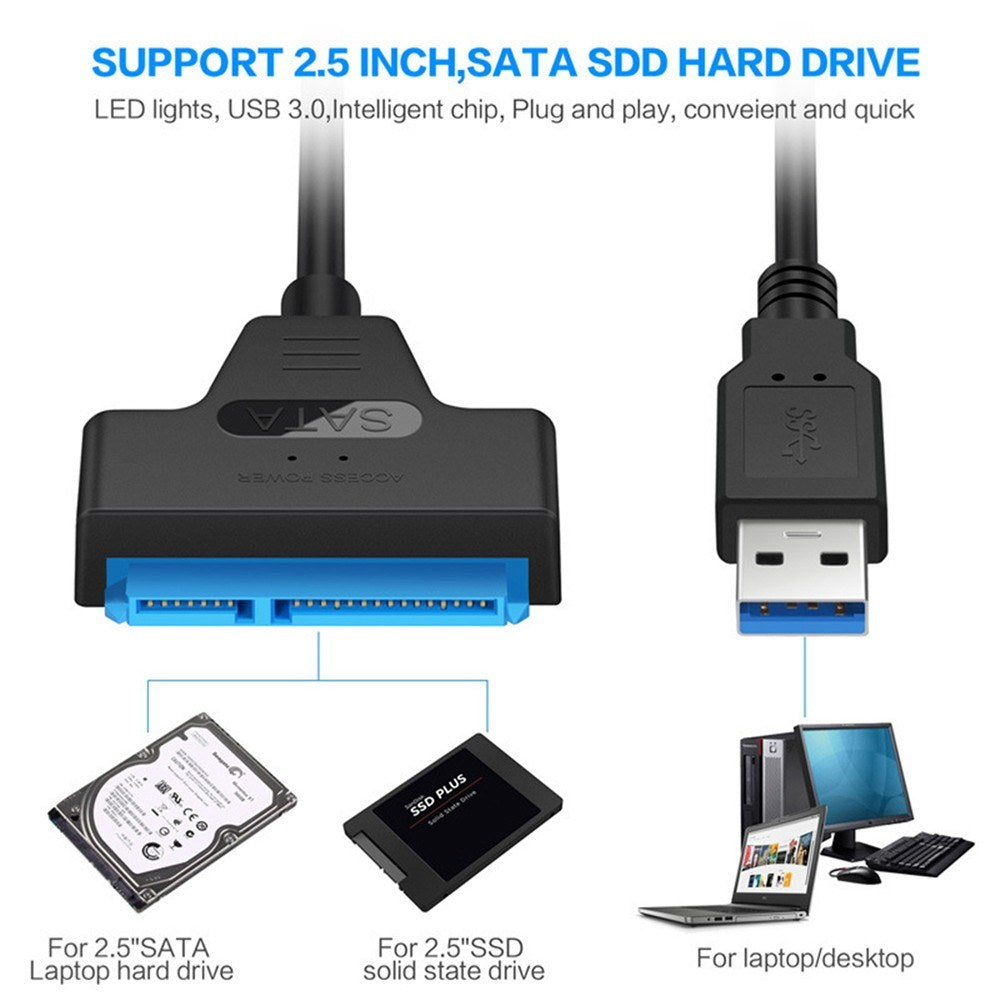 USB 2.0 to SATA Adapter Cable 22-Pin for 2.5 HDD/SSD Hard Drive on Laptop, Driver-Free