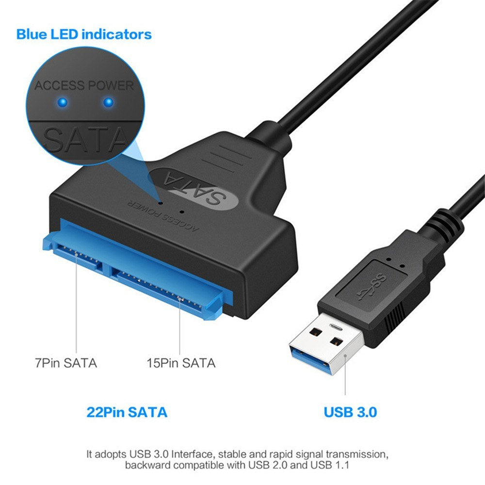 USB 2.0 to SATA Adapter Cable 22-Pin for 2.5 HDD/SSD Hard Drive on Laptop, Driver-Free