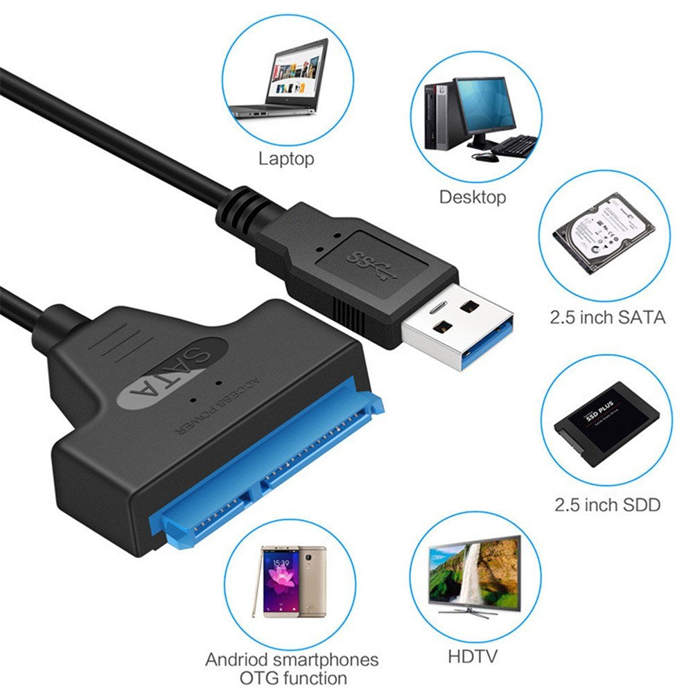 USB 2.0 to SATA Adapter Cable 22-Pin for 2.5 HDD/SSD Hard Drive on Laptop, Driver-Free