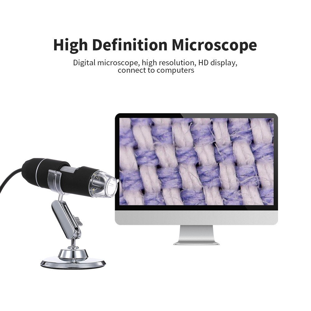 Black HD Portable Digital Microscope 50X-1000X Zoom, 3-in-1 USB Magnifier with 8 LED Lights