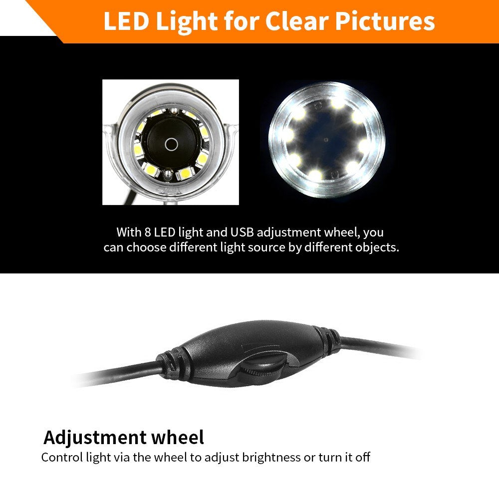 Black HD Portable Digital Microscope 50X-1000X Zoom, 3-in-1 USB Magnifier with 8 LED Lights