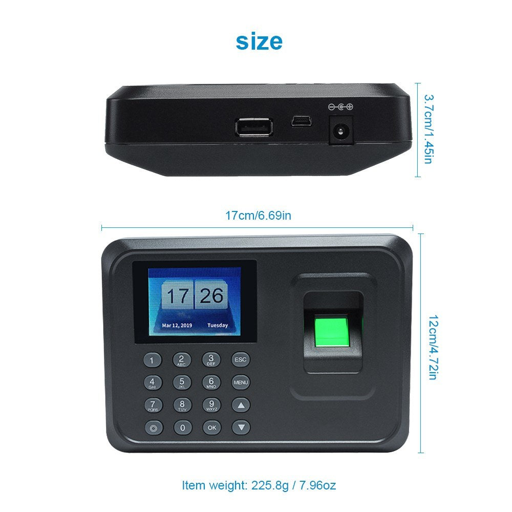 2.4 TFT LCD Biometric Fingerprint Time Attendance Clock with Password Access