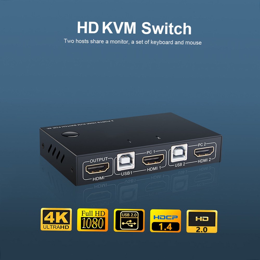 AIMOS 4K HDMI KVM Switch 2x1 - USB Keyboard Mouse Display Synchronization Controller