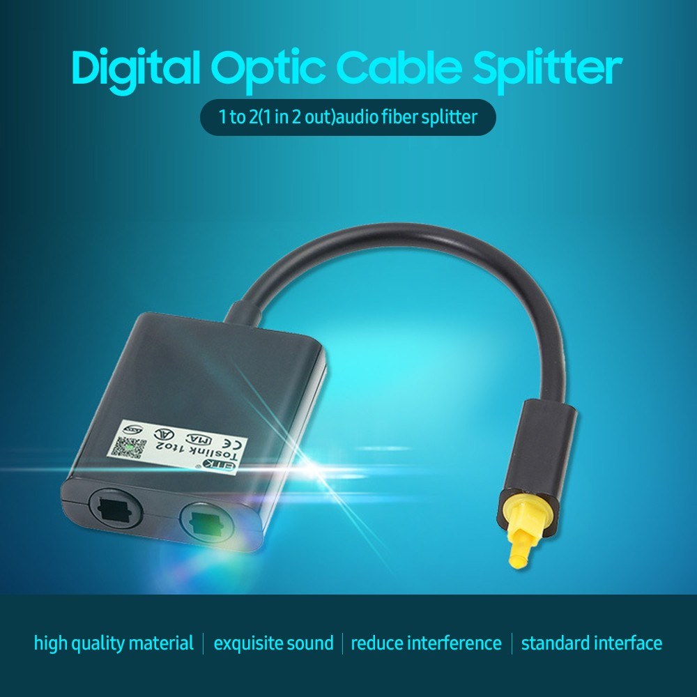 Digital Optical Audio Splitter 1 to 2 Fiber Optic Adapter Cable - Black