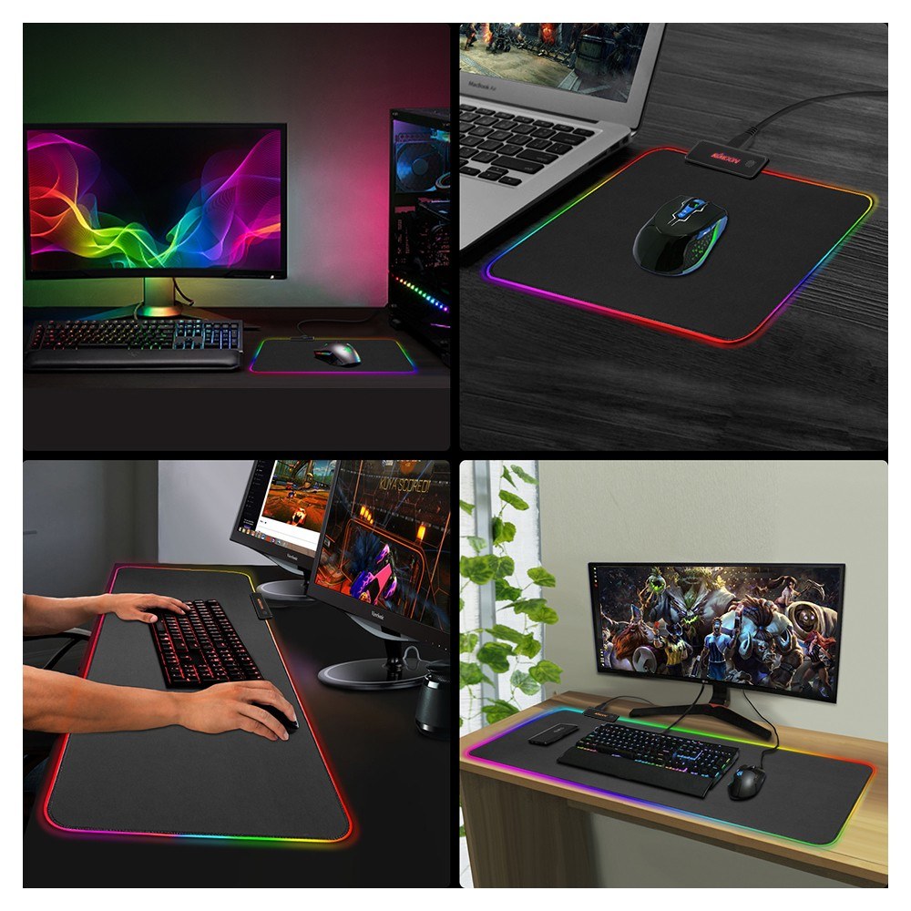 KKmoon RGB Soft Gaming Mouse Pad – 340x245mm, Glowing, Anti-Slip Rubber, Locking Edge