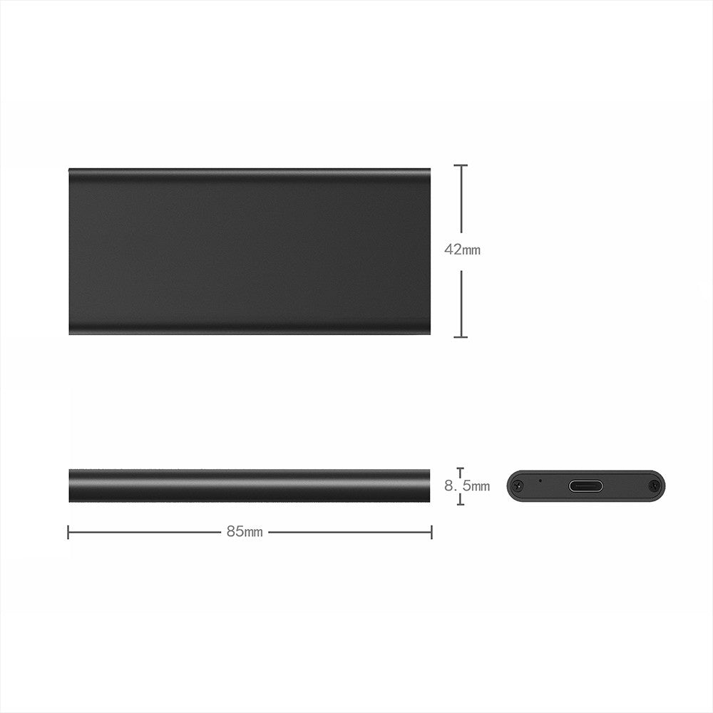 Silver Gray USB 3.1 Type-C to mSATA SSD Enclosure - Portable High-Speed Solid State Drive Box