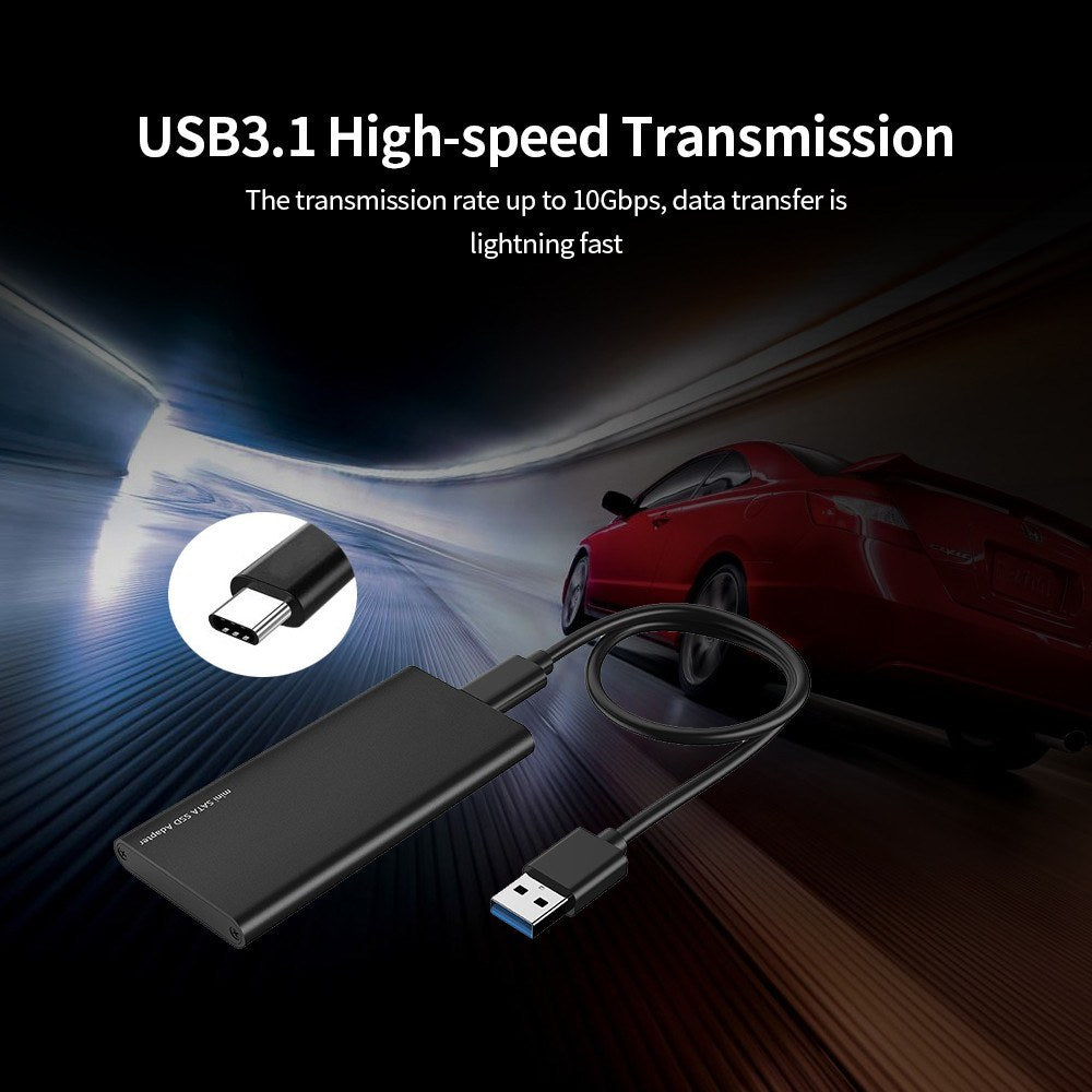 Silver Gray USB 3.1 Type-C to mSATA SSD Enclosure - Portable High-Speed Solid State Drive Box