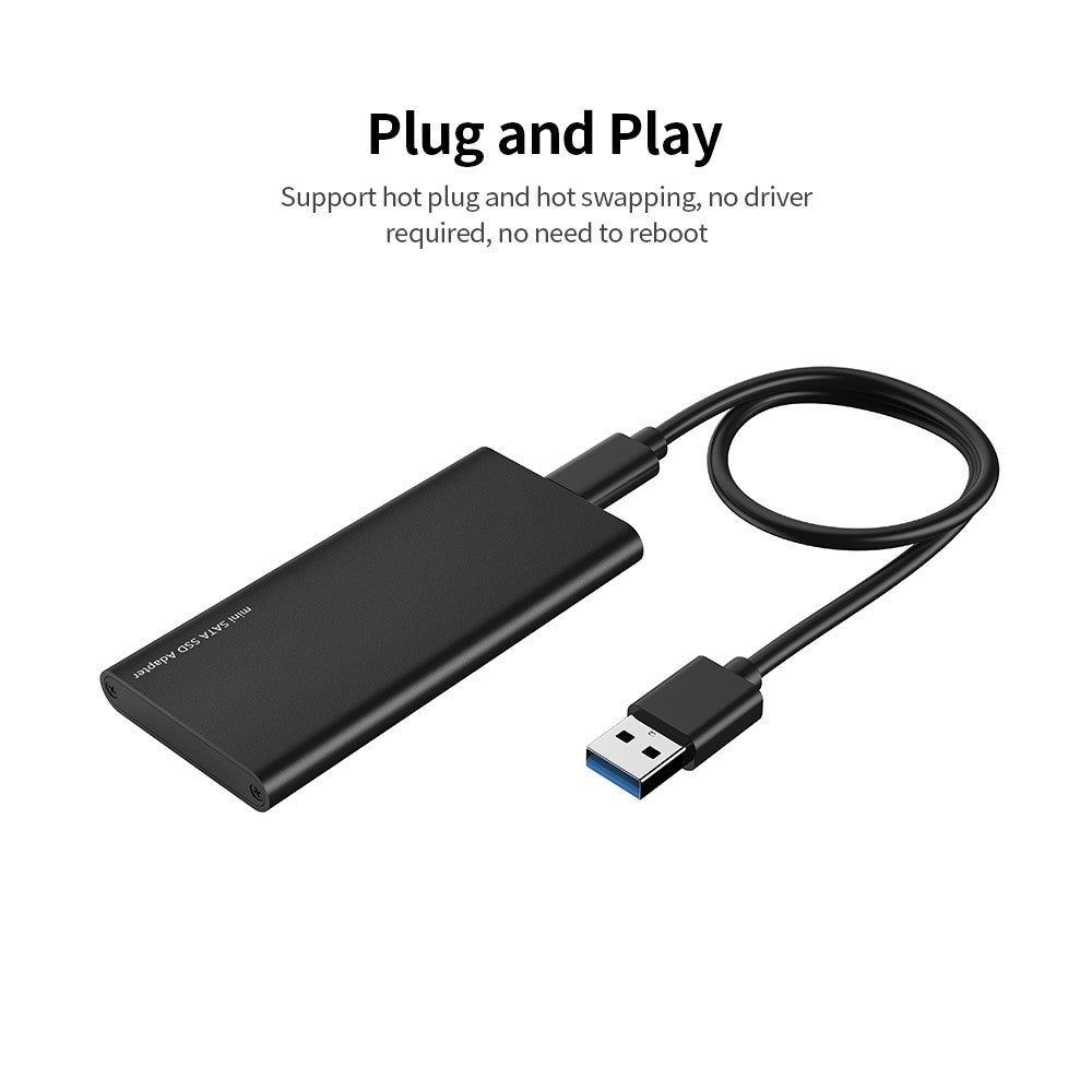 Silver Gray USB 3.1 Type-C to mSATA SSD Enclosure - Portable High-Speed Solid State Drive Box