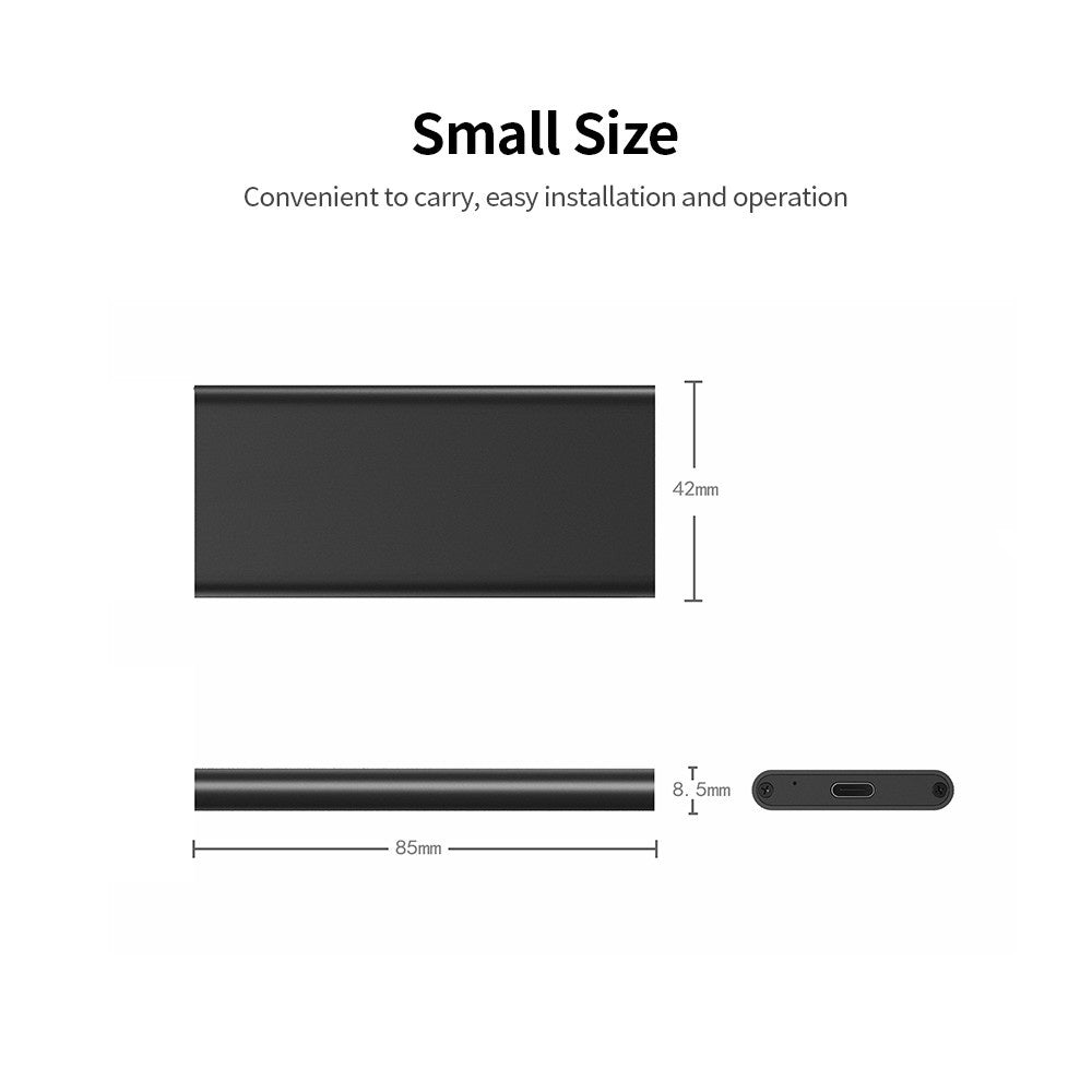 Silver Gray USB 3.1 Type-C to mSATA SSD Enclosure - Portable High-Speed Solid State Drive Box
