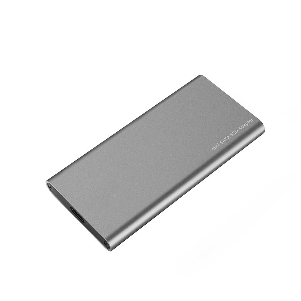 Silver Gray USB 3.1 Type-C to mSATA SSD Enclosure - Portable High-Speed Solid State Drive Box