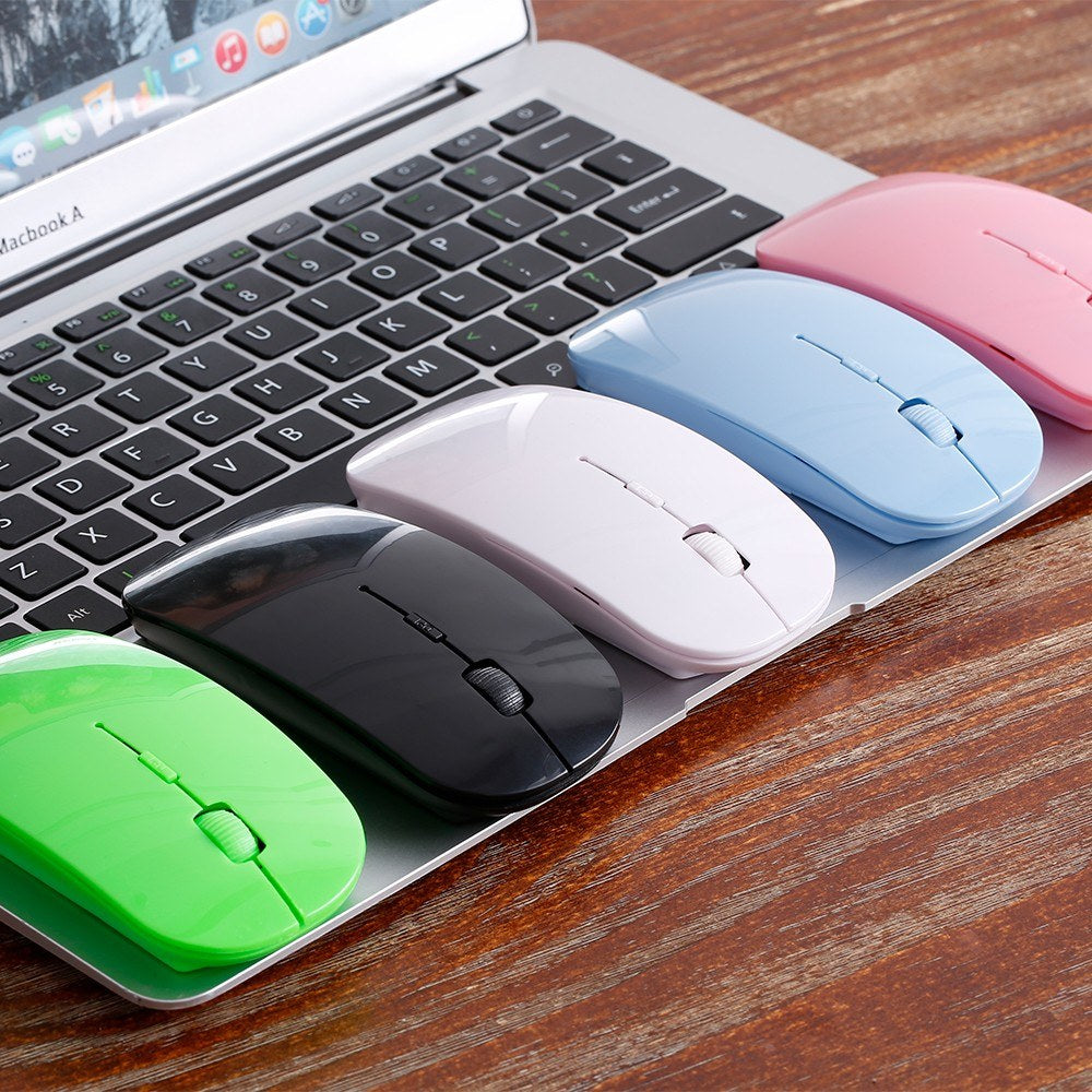 Black Ultra-Thin 2.4G Wireless Optical Mouse - 4 Keys, 1600DPI, Mute for Desktop & Laptop