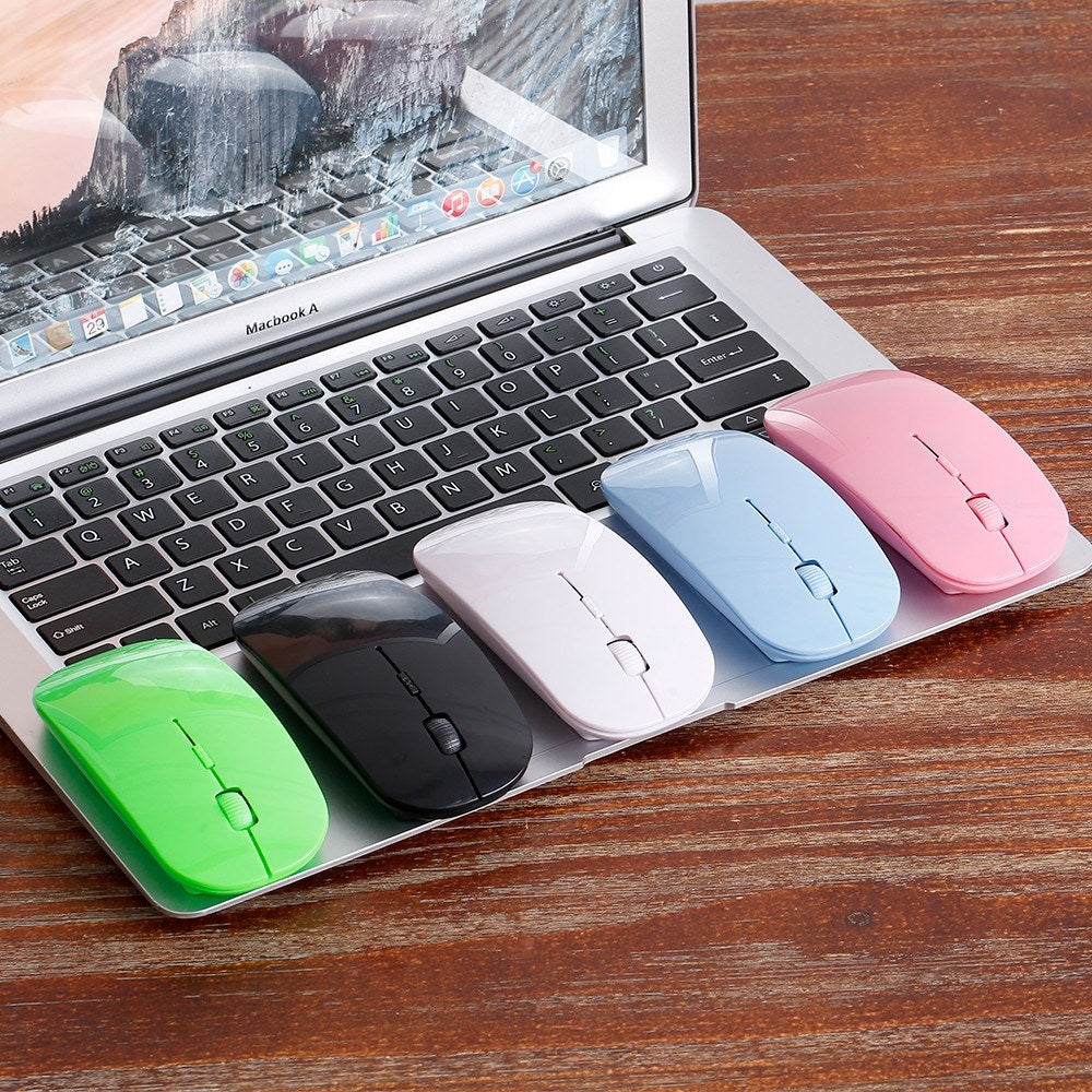 Black Ultra-Thin 2.4G Wireless Optical Mouse - 4 Keys, 1600DPI, Mute for Desktop & Laptop
