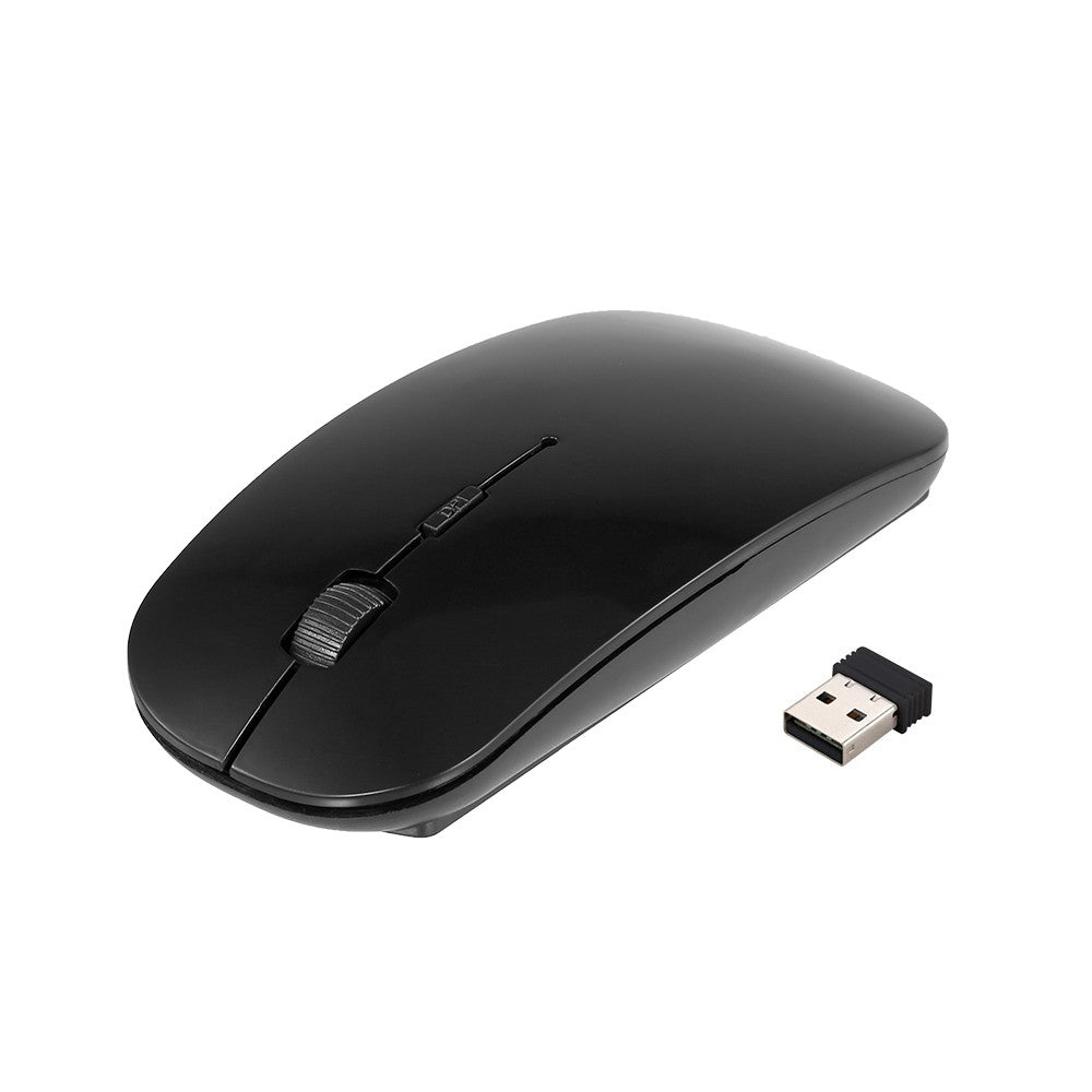 Black Ultra-Thin 2.4G Wireless Optical Mouse - 4 Keys, 1600DPI, Mute for Desktop & Laptop