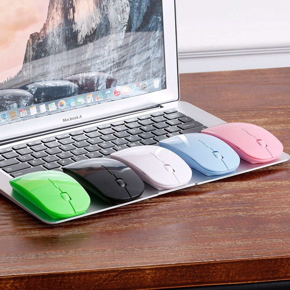 Black Ultra-Thin 2.4G Wireless Optical Mouse - 4 Keys, 1600DPI, Mute for Desktop & Laptop