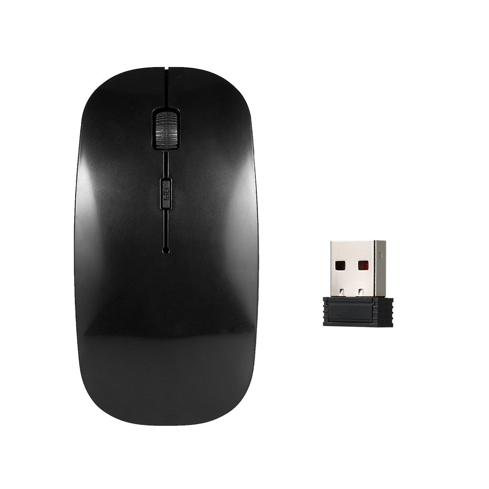 Black Ultra-Thin 2.4G Wireless Optical Mouse - 4 Keys, 1600DPI, Mute for Desktop & Laptop