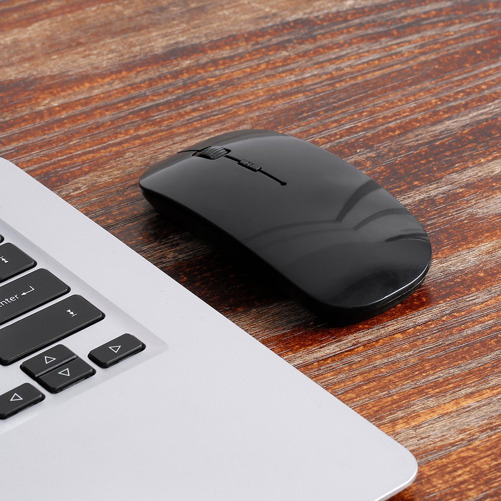 Black Ultra-Thin 2.4G Wireless Optical Mouse - 4 Keys, 1600DPI, Mute for Desktop & Laptop