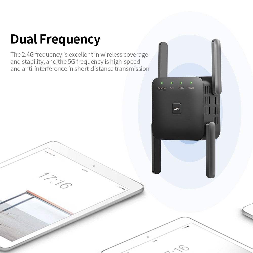 1200Mbps Dual Band WiFi Repeater Signal Booster for Home & Office - EU Plug, White