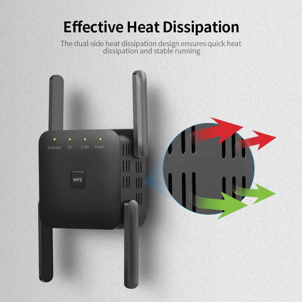 1200Mbps Dual Band WiFi Repeater Signal Booster for Home & Office - EU Plug, White