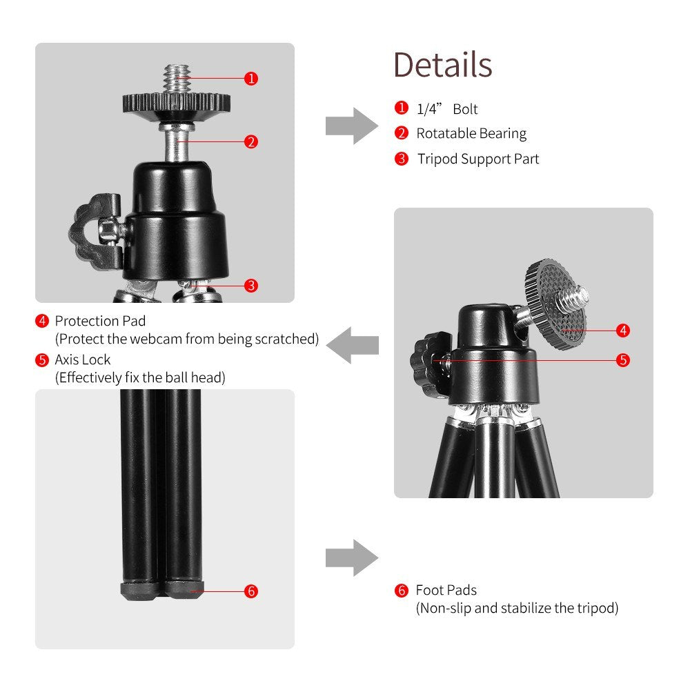 Lightweight Flexible Mini Tripod for Smartphones & Webcams - Portable Desktop Stand & Phone Holder