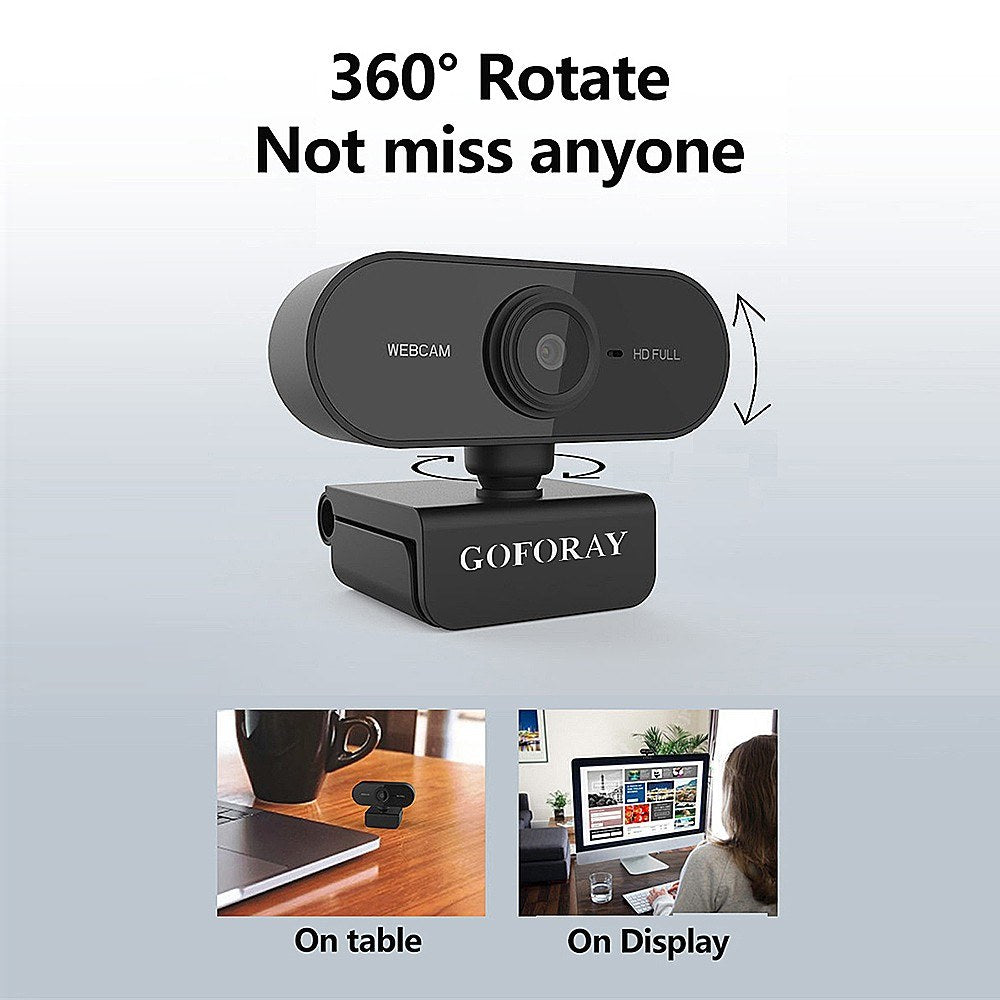 HD 1080P Webcam with 2MP Camera & Noise-Reduction Microphone, USB Plug & Play for Laptop/Desktop/TV